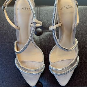 Only worn once! Alexander Birman Alana nude suede sandals with cubic zirconia.